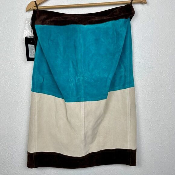 NWT Size: 40 (US size L/8)Yves Saint Laurent Colorblock Suede Wrap Skirt - Picture 6 of 15